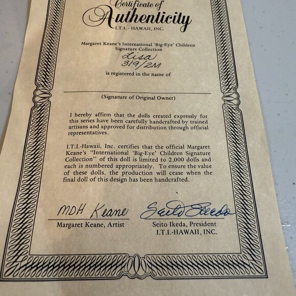 MARGARET KEANE INTL BIG EYE CHILDREN SIGNATURE COLLECTION DOLL “LISA” W/BOX #319 - Picture 10 of 13